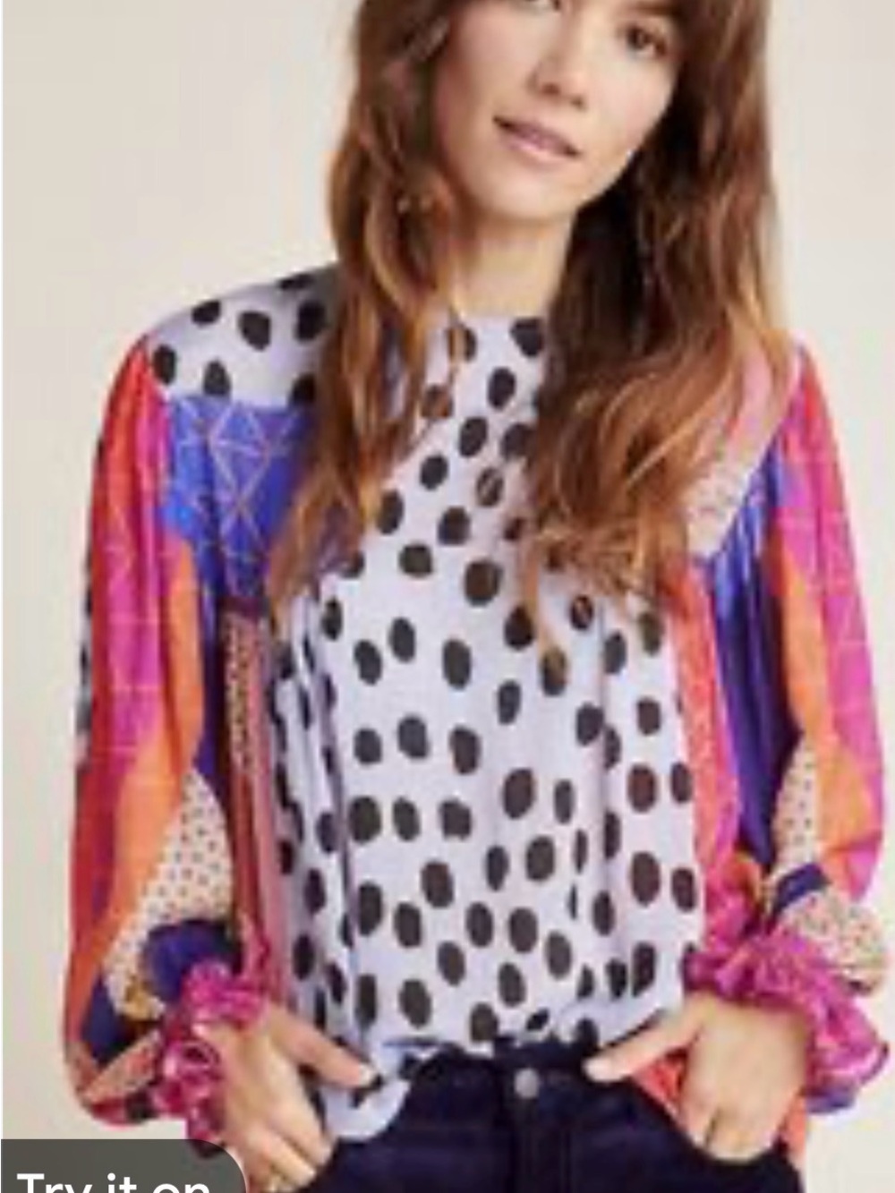 Printed Mixed-Print Long Sleeve Top in Multi